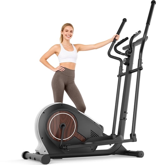 FUNMILY Walnut Stride Pro Heavy Duty Elliptical Machine for Home Gym | 16-Inch Stride, 400LBS Capacity, Ultra-Quiet Low-Impact Cardio for Small Spaces