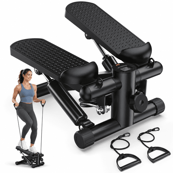 SUMELL Mini Stepper with Resistance Bands, Portable Stair Stepper Machine for Home Exercise, 300 lb Capacity, Adjustable Step Height, Black