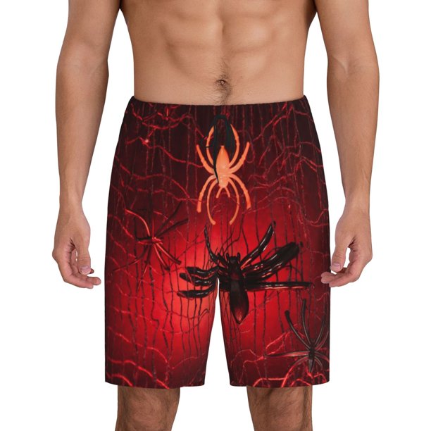 Balery Black Spider Web With Spiders Pantalones cortos de pijama de punto de algodón para hombre con cinturilla y bolsillos-XX-Large
