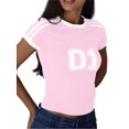 thumbnail image 2 of Women Summer Crop Tops Letter Print Short Sleeve Slim T Shirt, 2 of 5