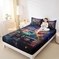 thumbnail image 4 of Feelyou Cartoon American Flag Twin Sheet Sets, Independence Day Firework Twin Fitted Sheet, July Fourth Theme Flat Sheet, Super Cozy Room Decor, 3 Pieces, 4 of 7