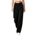 thumbnail image 3 of VBVC Women's Crossover V-Waist Wide Leg Pants , High Waisted Seam Front Trousers For Women , Ladies' Yoga Workwear Bottoms with Pockets, Black , S-2XL, 3 of 7