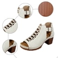 thumbnail image 5 of Rokment Platform Gladiator Dressy Sandals Ankle Booties for Women Vintage Casual Leather Open Peep Toe Chunky Block Heels Buckled Comfortable Spring Summer Dress Footwear White Size 7.5, 5 of 7