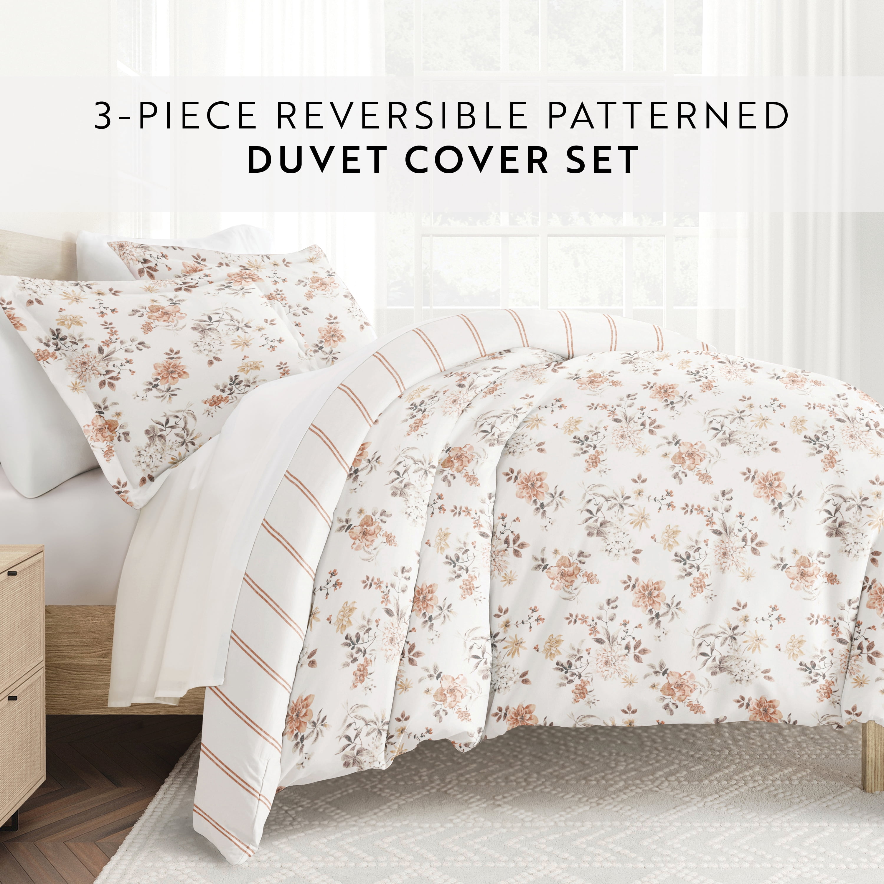 Noble Linens Sunset Garden Apricot 2-Piece Patterned Duvet Cover Set, Twin