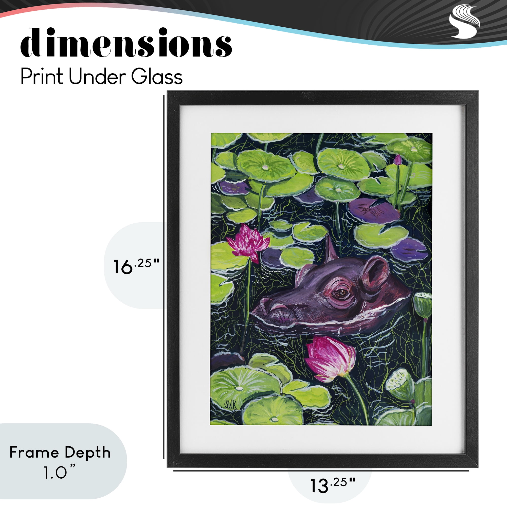 Stupell Industries Hippo & Blossoms Pond Black Framed Print Under Glass, design by Sarah Waldron Kimball