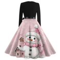 thumbnail image 4 of Women's Casual Fashion Printed Retro Square Neck Long Sleeve Dress with AI Christmas Theme, Fall and Winter Dress for Casual and Party Occasions, Soft Fabric,Pink,XL, 4 of 4