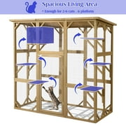 Magic Union Outdoor Wooden Cat House Large Cat Enclosures Kitten Cage with Weather Protection, Cat Catio with 6 Platforms and Extra Cat Hiding,Natural