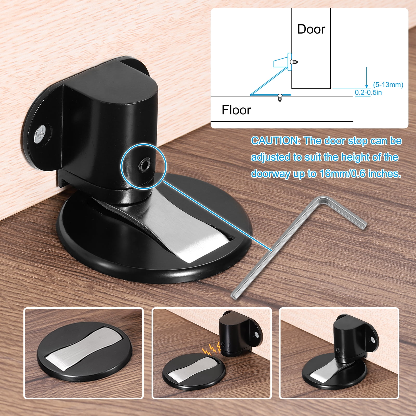 Invisible Adjustable Magnet Door Stop with Self Adhesive & Screw Mount, Silver 2 Pack