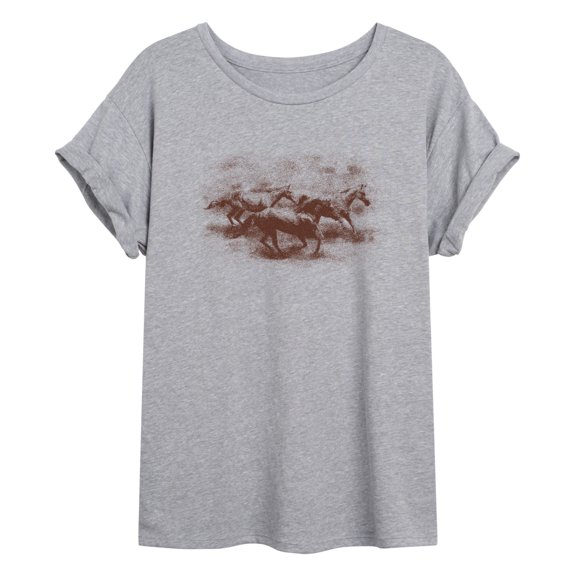 Instant Message - Horses Running Oversized Graphic T-Shirt