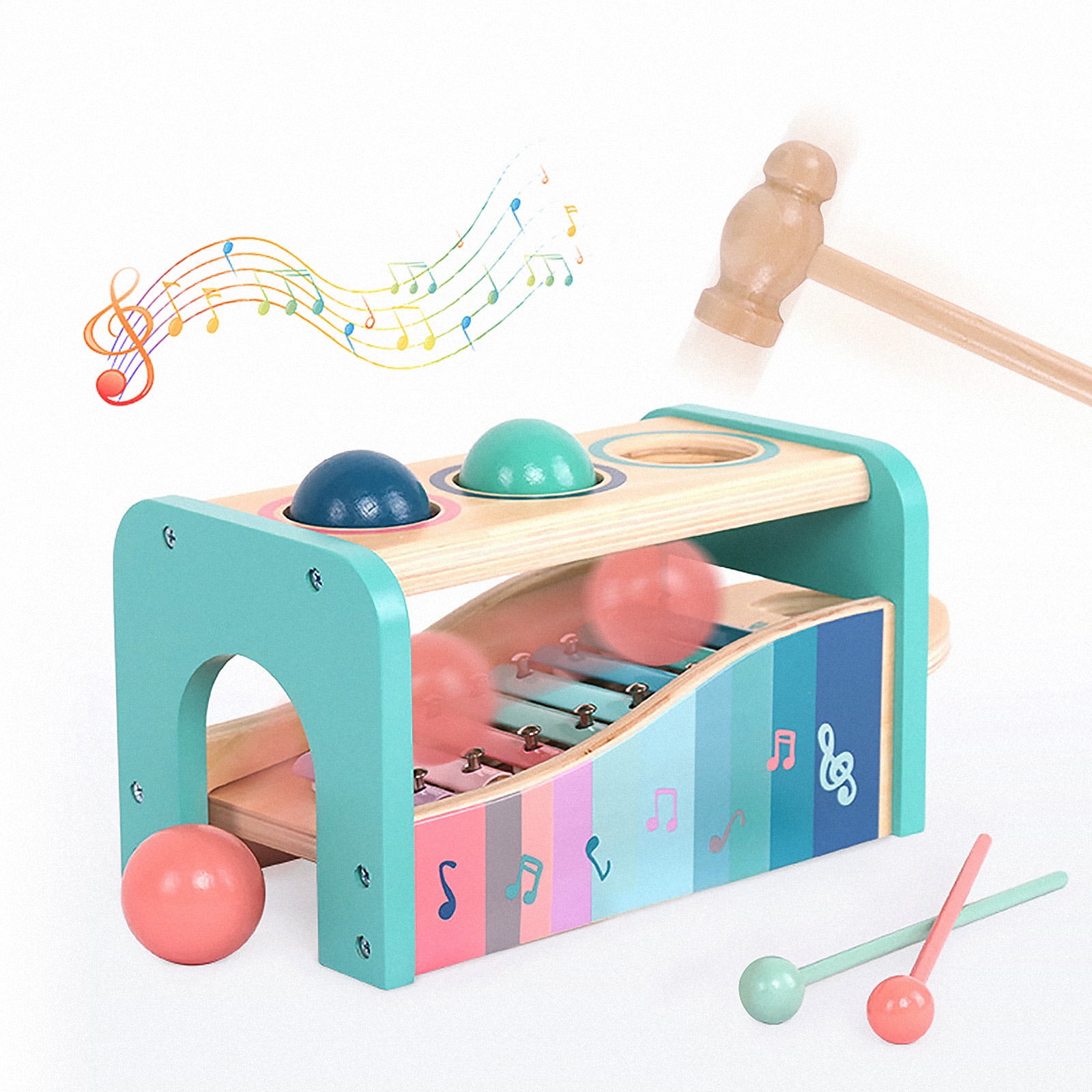 Montessori Wooden Pounding Bench with Mallet for Toddlers 