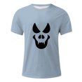 thumbnail image 3 of Men T Shirts Halloween Casual Funny Face Printed Theme Short Sleeve Crew Neck Tops Comfortable Festival Loose Solid Color Summer Men's Shirts Light Blue L, 3 of 4