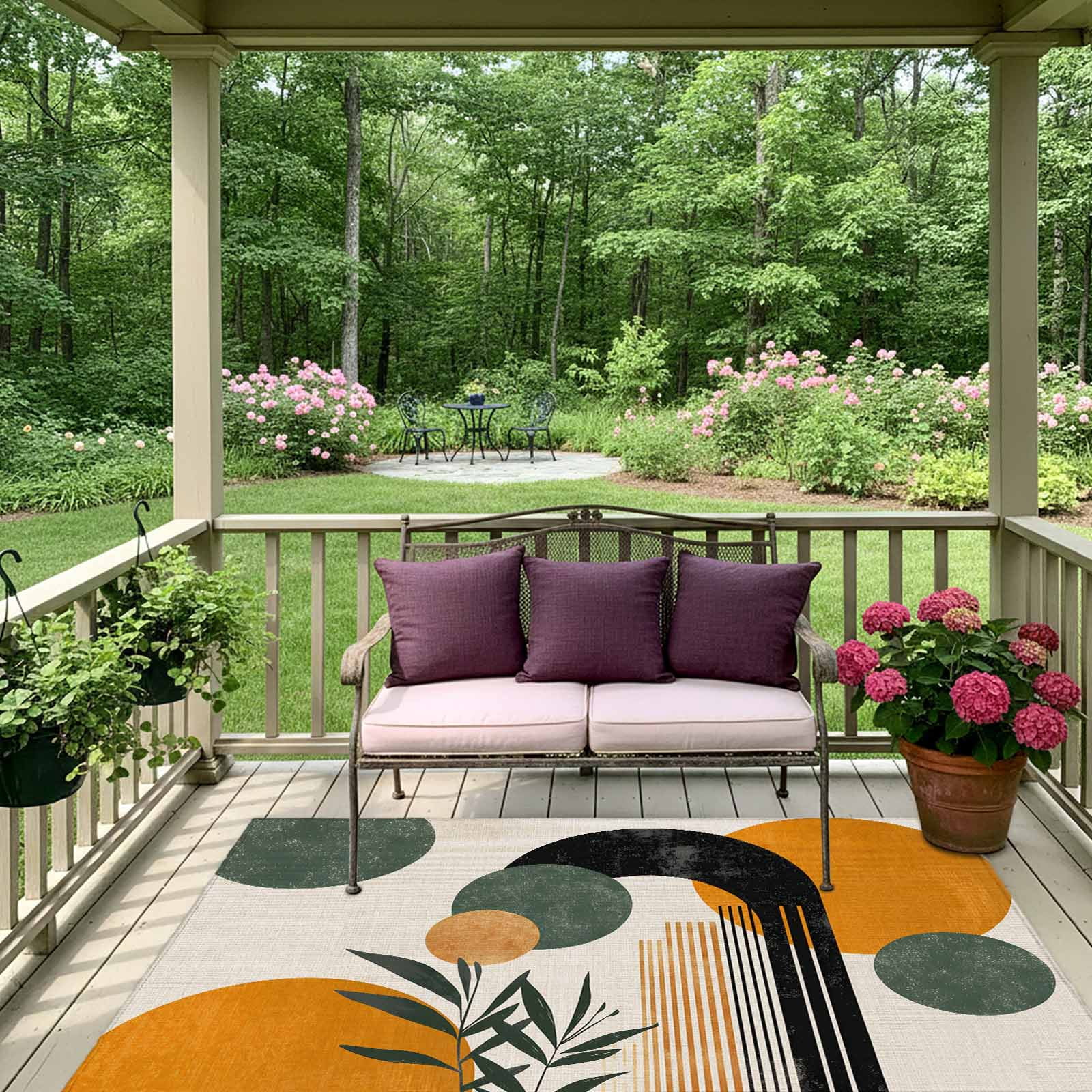 Outdoor Rug 5x8ft Boho Modern Art Plant Large Area Rug Abstract Geometric Art Indoor Outdoor Carpet Outdoor Rugs Mats for Patio Camping,RV,Front Door, Outside Decor