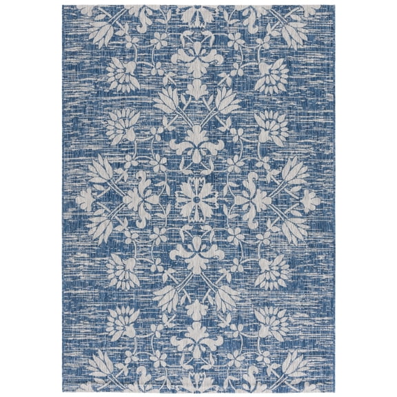 SAFAVIEH Courtyard Nina Floral Indoor/Outdoor Area Rug, Navy/Grey, 6'7" x 9'6"