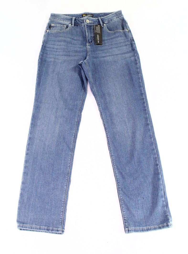 Womens Jeans Blue Petite High-Rise Straight-Leg Stretch $56 8P ...