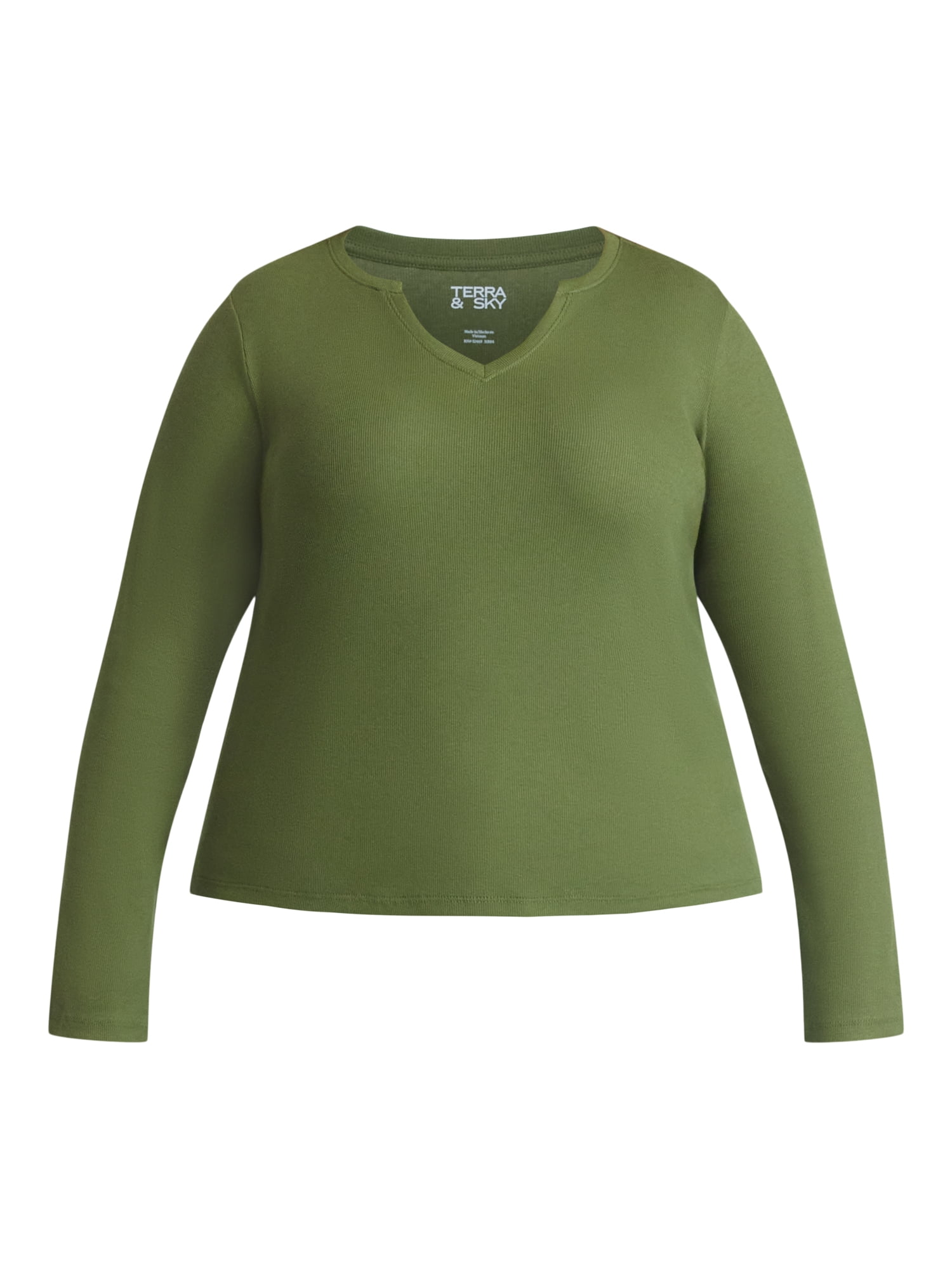 Terra & Sky Women's Plus Long Sleeve Notch Neck Top, Sizes