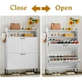 thumbnail image 5 of Shoe Cabinet with 2 Flip Drawers, 45" Freestanding Narrow Wood Shoe Storage Cabinet with Metal Legs and Hooks, Slim Shoe Rack Organizer for Entryway, Hallway, White, 5 of 16