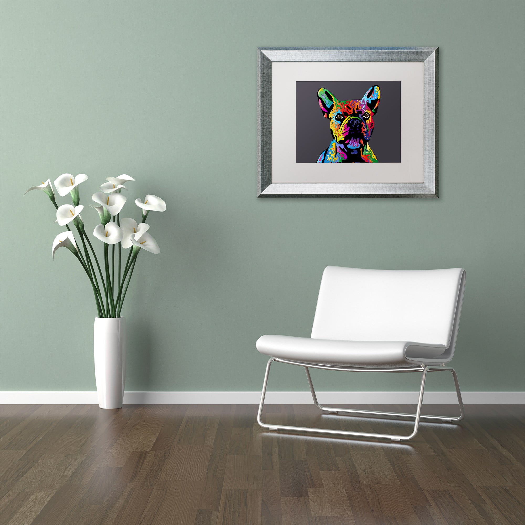 Trademark Fine Art "French Bulldog Grey" Canvas Art by Michael Tompsett, White Matte, Silver Frame