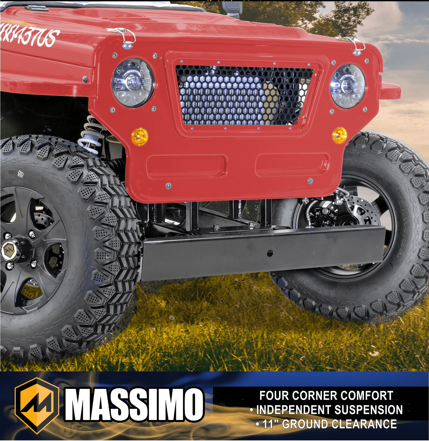 Massimo GKD350 Gas Go Kart – 300cc 18HP 4-Stroke Automatic, 2-Seater Military Style – Red