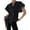 Black, variant on Women V Neck Tops Shirts Short Sleeve Button Down Slim Waist Summer Blouses