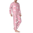 thumbnail image 2 of Susaid Pink Flamingos and Flowers Print Men's Long Sleeve Pajama Set, Two-Piece Button-Down Loungewear PJs Set, Comfortable Sleepwear for Relaxation-Medium, 2 of 7