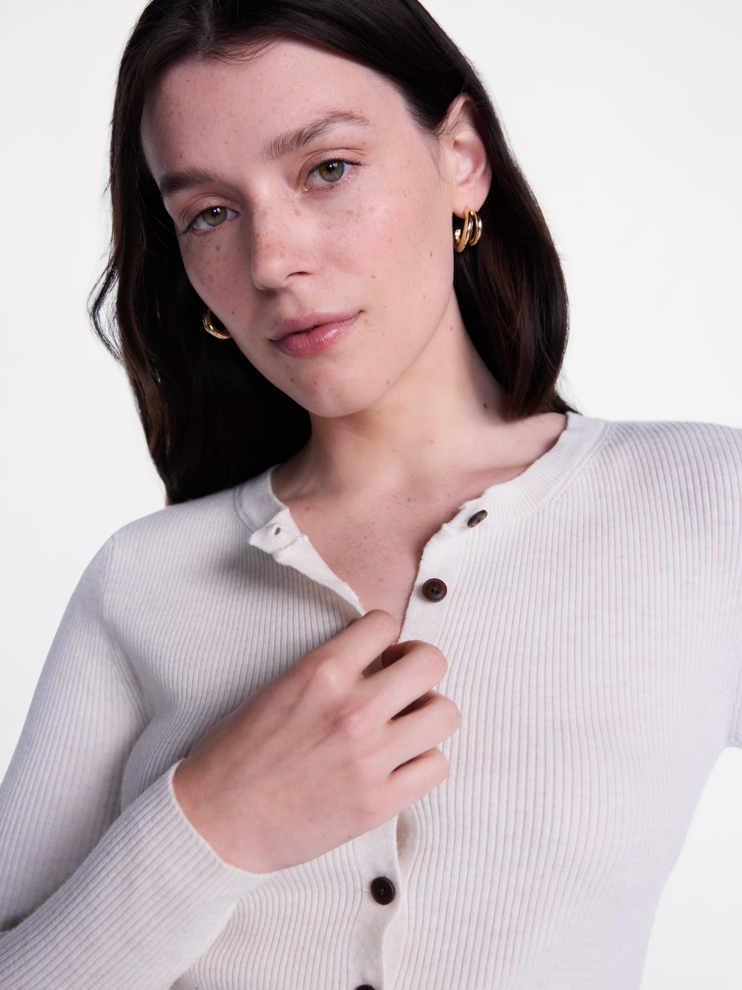 Scenario Women's and Women's Plus Ribbed Crewneck Cardigan Sweater, Lightweight, Sizes XS-4X