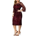 thumbnail image 2 of hirigin Women's Plus Size Midi Dress, Sparkle Sequin 3/4 Sleeve Round Neck Slim Fit Party Dress, 2 of 8