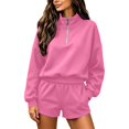 thumbnail image 3 of Norvella Womens Half Zip 2 Piece Shorts Set Long Sleeve Pullover Top Elastic Waist Bottoms With Pockets Matching Casual Sweatsuit, 3 of 8