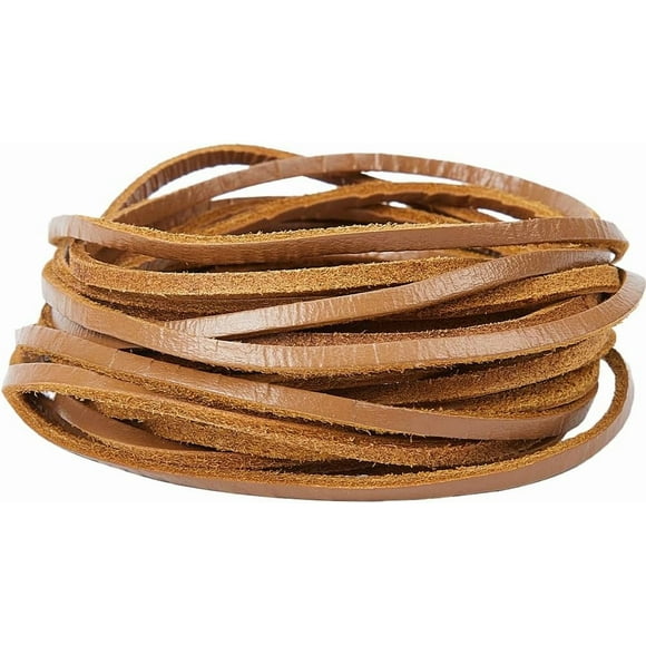 5m*3mm*2mm Genuine Leather String Flat Leather Cord Cowhide Rope Braiding Thread for DIY Crafts Necklace Bracelets Anklet Keychains Lace Jewelry Making Supplies Chocolate