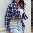 thumbnail image 3 of JYnXIANTI Womens Cropped Jacket Casual Fashion Long Sleeve Shackets Plaid Button down Fall Shirts Coats with Pockets, 3 of 5