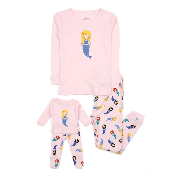 Pijama Leveret para niña y muñeca, algodón, sirena
