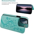 thumbnail image 4 of Compatible with iPhone 13 Pro Max Case Wallet with Card Holder, Embossed Butterfly Pattern PU Leather Double Buttons Flip Shockproof Protective Cover for Magnetic Car Mount 6.7 Inch (Green), 4 of 15