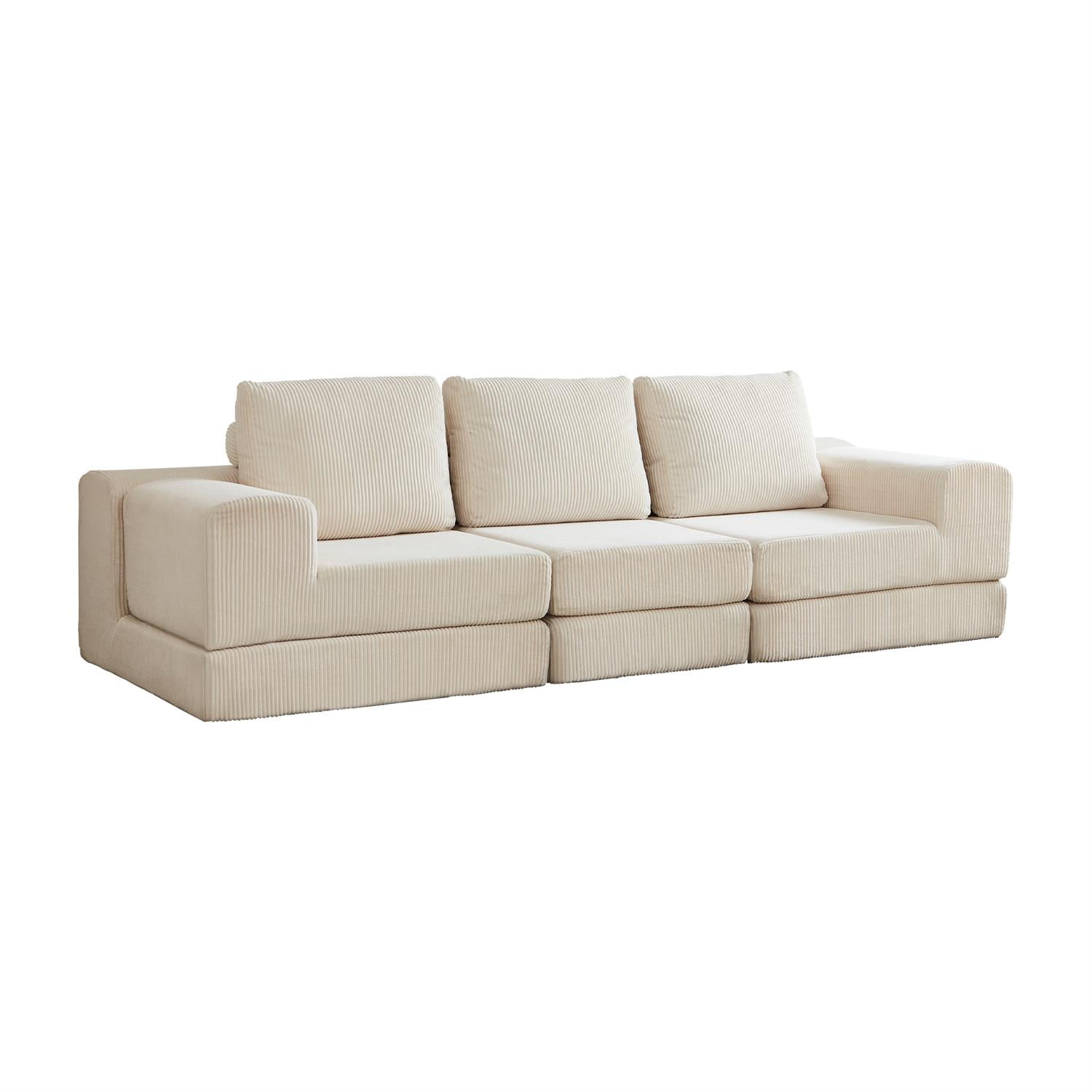 Demi Bonn108" Modular Cloud Sectional Sofa, 3-Seater Corduroy Convertible Sofa Bed, Comfortable Modern Lounge Couch for Living Room Furniture, White