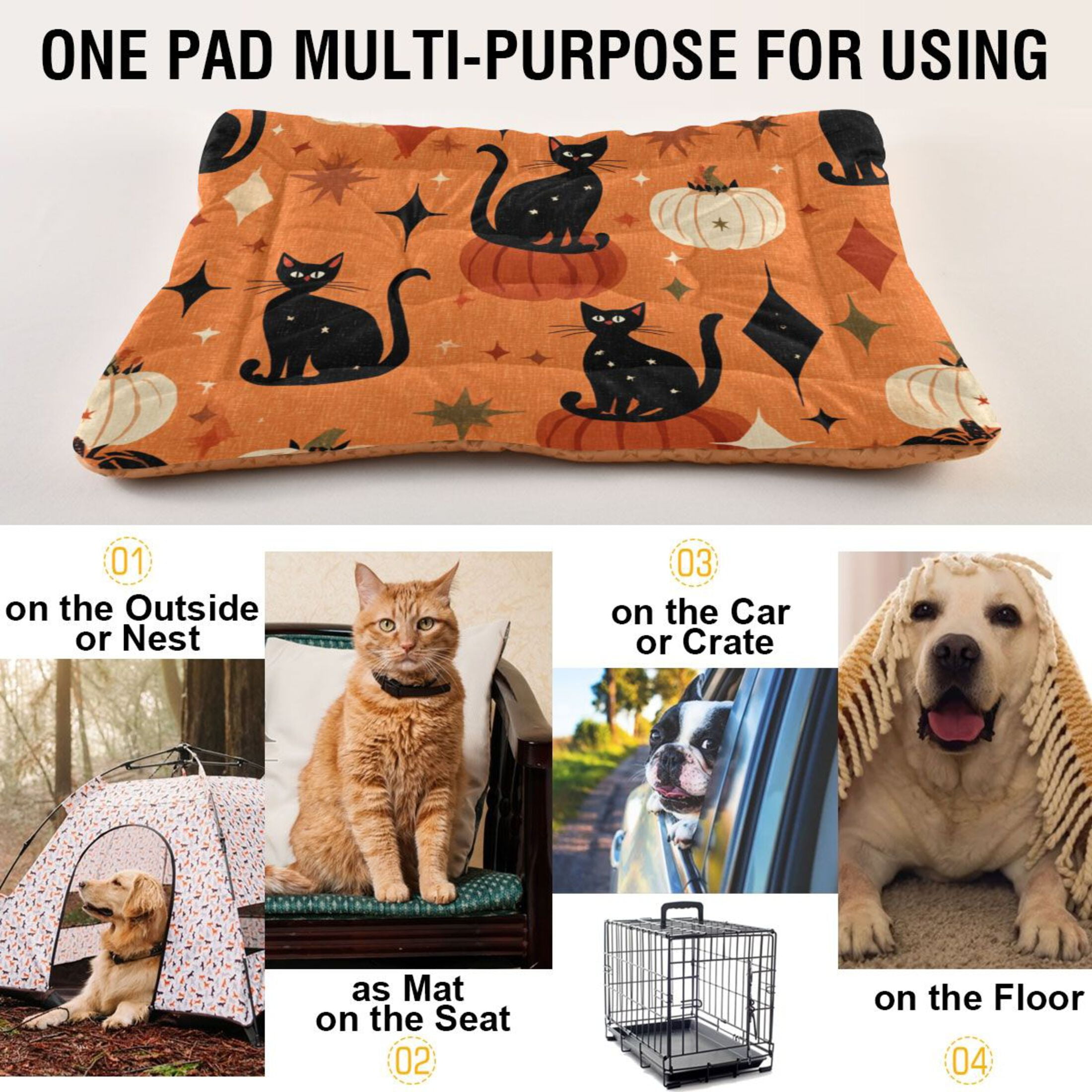 Cozy Mat Pet Bed Indoor Outdoor Warm Soft For Cat Dog Puppy(S/M) Vntage Halloween Pattern