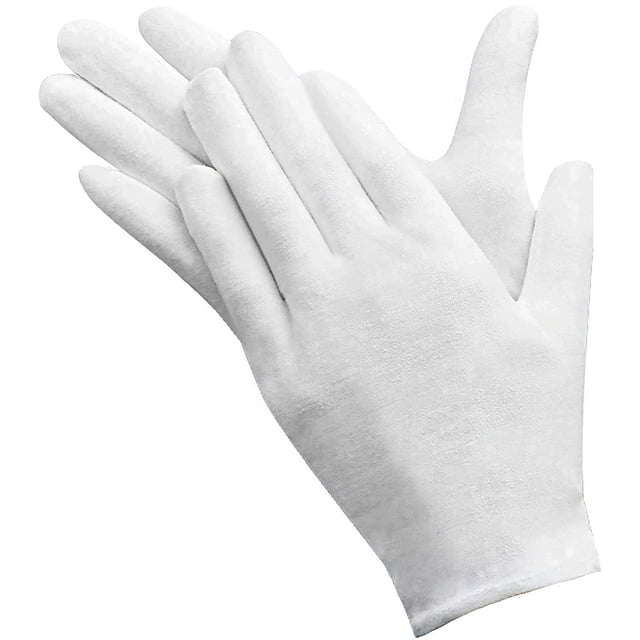 Guantes de algodón blanco, guantes de trabajo blancos, 12 pares de 9 pulgadas para inspección de joyería, hidratante manual, taller de boda, granja, jardín Adepaton Botas y Guantes