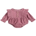 thumbnail image 1 of Newborn Baby Girl Boy Bodysuit Ruffle Long Sleeve Button Solid Autumn Jumpsuit Yellow 12-18 Months, 1 of 8