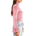 thumbnail image 6 of Women's Bell Sleeve High Neck Shirts, Ribbed Ruched Long Sleeve Tops, Casual Fall Going out Blouses, 6 of 7