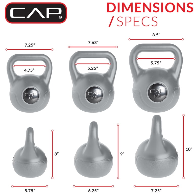 CAP Barbell 30lb Vinyl Kettlebell Set (5, 10, 15 lbs), Gray