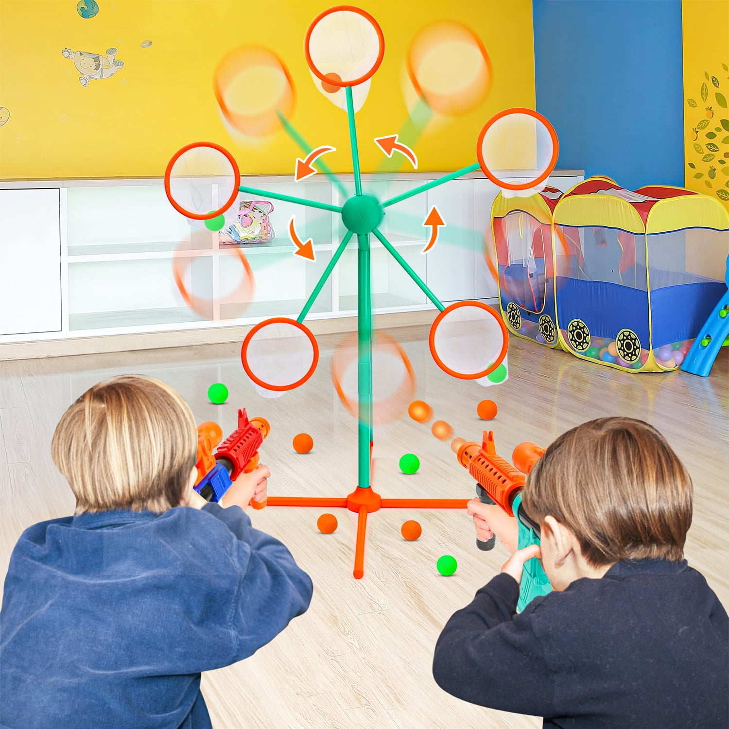 Huge Wave Large 4.5 ft Shooting Targets Game for Kids, 2 Blaster & 24 Foam Balls Moving Rotating Target with for Nerf Popper, Outdoor Toys Christmas Birthday Gifts for Boys&Girls 5-7 8-12