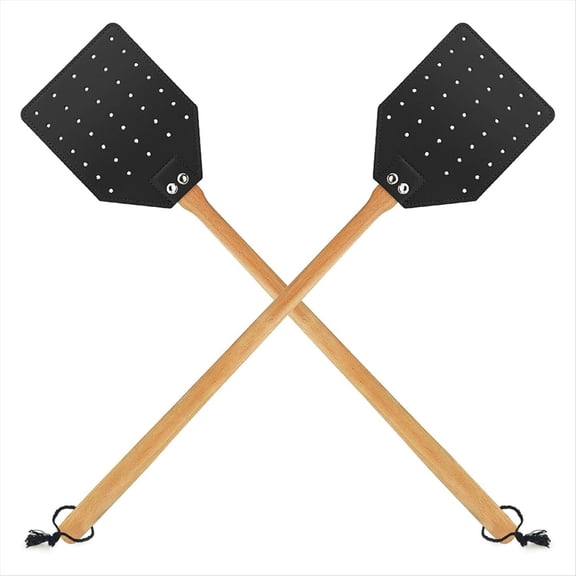 Leather Fly Swatter for Indoors/Outdoors,Duty Flyswatter with Walnut Wood Handle 19.7inch Long Swatted Manual 2 Pack