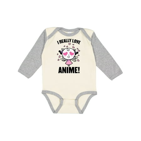 

Inktastic I Really Love Anime with Cute Anime Cat and Hearts Gift Baby Boy or Baby Girl Long Sleeve Bodysuit