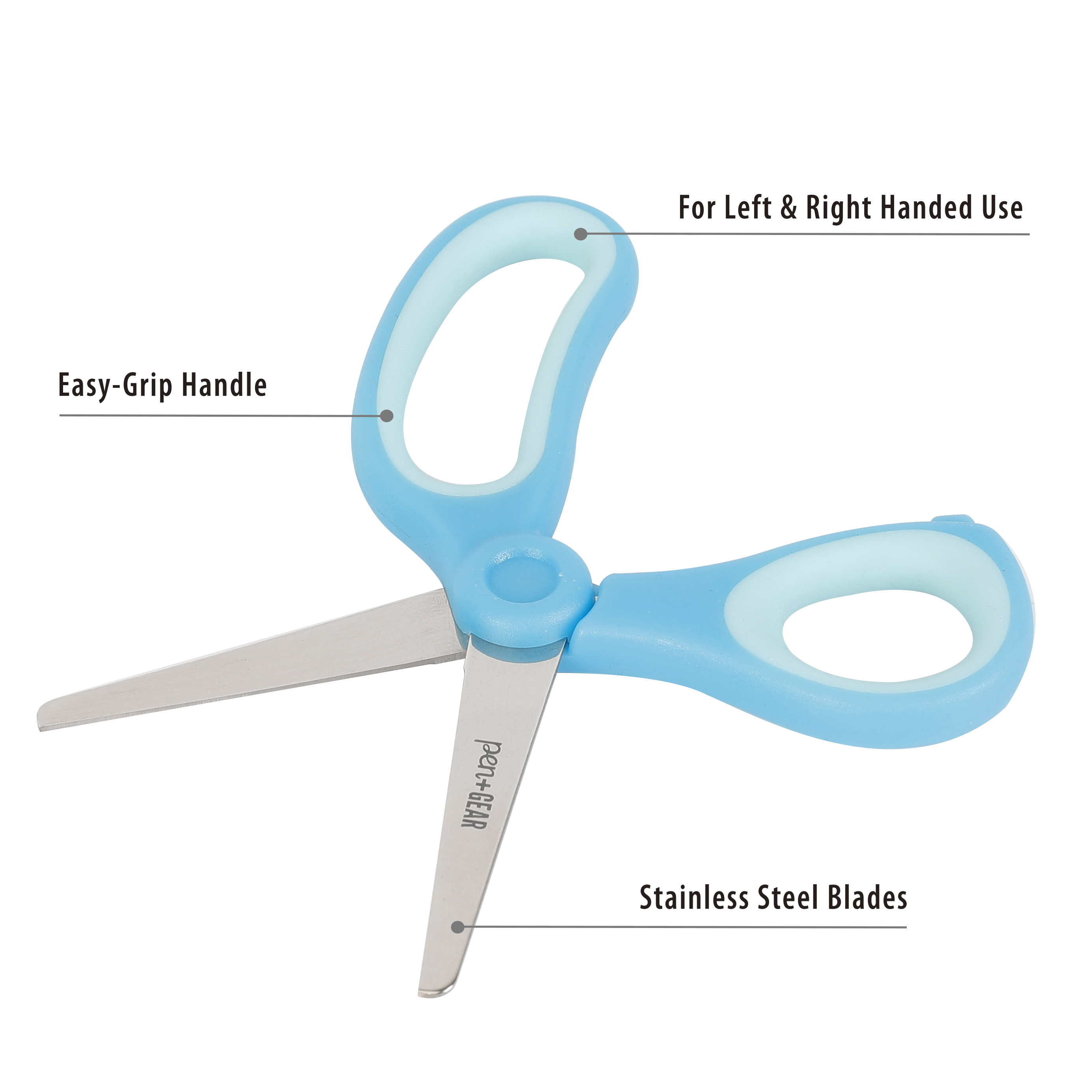 Tijeras para niños Pen+Gear de 5" con punta roma, edades 4-7, útiles escolares, multiusos, azul 2