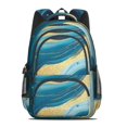 thumbnail image 2 of Blue and Gold Marble Pattern Backpack for School, Cute School Bag with Adjustable Shoulder Straps and Padded Back, 16.9"x12.6"x5.9", 2 of 5