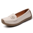 thumbnail image 4 of longantii Women's Comfort Leather Flat Slip On Loafers Casual Round Toe Soft Sole Moccasins Boat Shoes Classic Driving Lightweight Penny Work Shoe Beige, 4 of 9