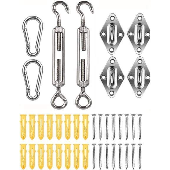 8 Piece Heavy Duty Sun Shade Sail Stainless Steel Hardware Kit for Garden Triangle and Square, Rectangle, Sun Shade Sail Fixing Accessories