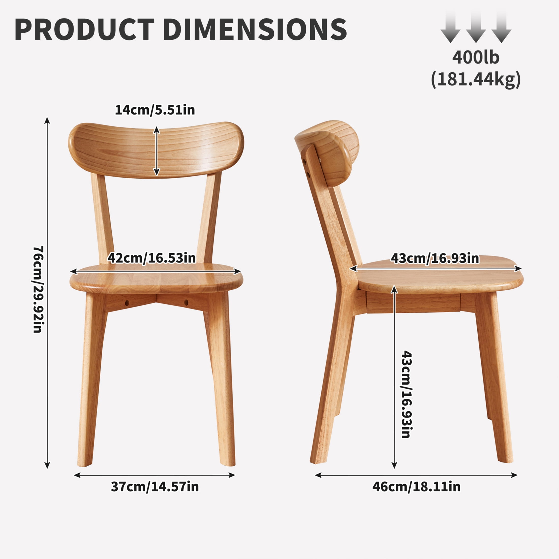 Noble House Set of 2 Solid Rubberwood Dining Chairs, Curved Backrest, Natural