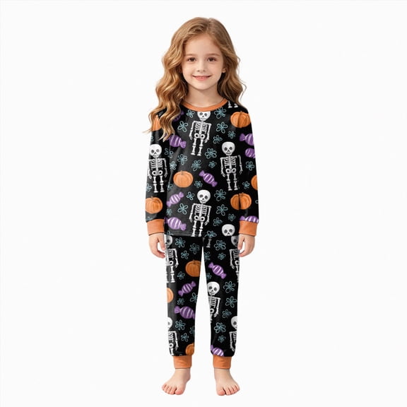 TOWED22 Halloween Pajamas Kid Boys/Girls Skeleton Glow In The Dark Print Clothes Long Sleeve 2pc Tee/Pants Pjs Set Toddler Holiday Sleepwear Outfits(Light Purple,8-9 Y)