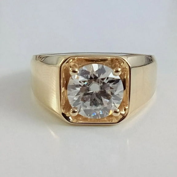 Men's 3 Ct Round Cut Moissanite Prong Engagement Ring 14K Yellow Gold Plated