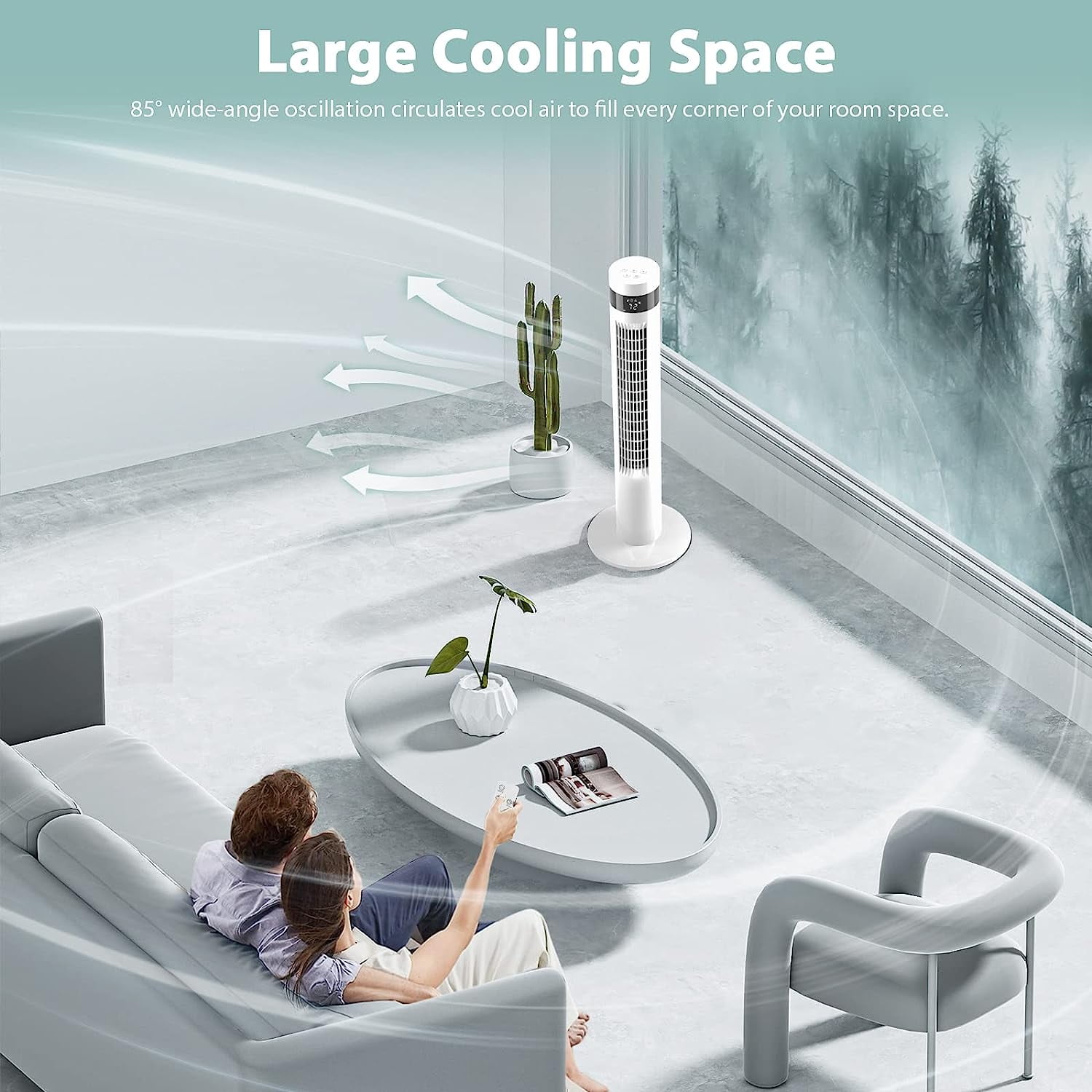 KISSAIR 35" Tower Fan Portable Floor Fans with Remote Control & 12H Timer 3 Speeds Wind 3 Modes , White