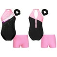 thumbnail image 4 of renvena Kids Girls Sleeveless Gymnastics Leotards with Shorts and Hair Band Biketard Dancewear A Pink 6, 4 of 7