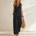 thumbnail image 2 of CIENVNSTG Two Piece Sets for Women Summer Sleeveless V-neck Cotton Linen Vest Waistcoat Casual Wide Leg Pants Suits Beach Vacation Black L, 2 of 8
